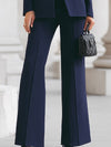 Women's Standing Collar Blazer and Wide-Leg Trousers Set