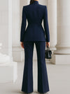 Women's Standing Collar Blazer and Wide-Leg Trousers Set