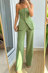 Women's Strapless Button-Front Two-Piece Set