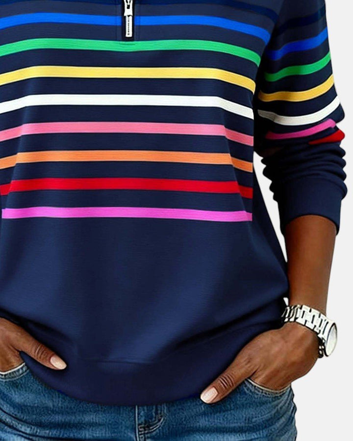Women's Striped Long-Sleeve Quarter-Zip Sweatshirt