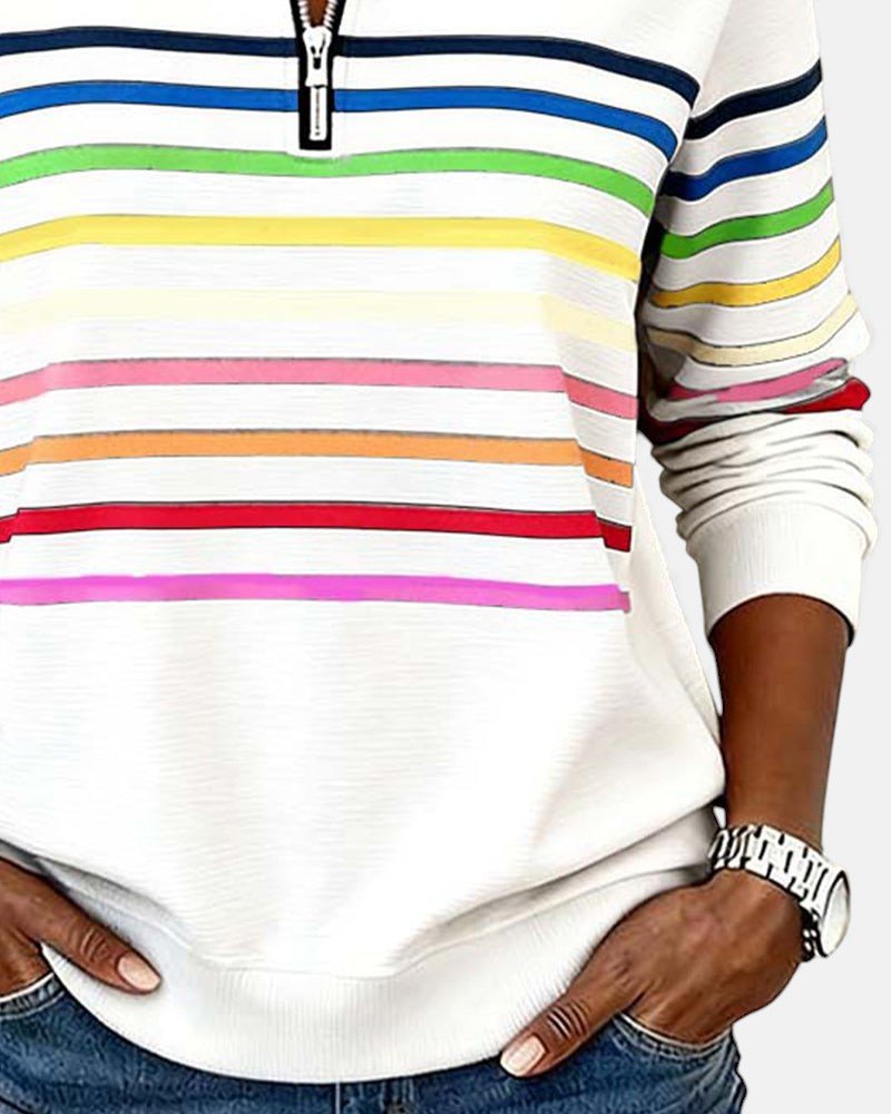 Women's Striped Long-Sleeve Quarter-Zip Sweatshirt