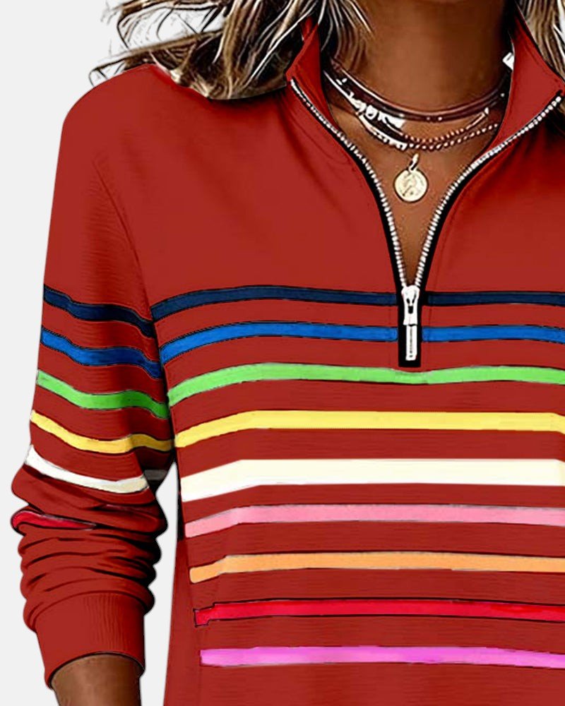Women's Striped Long-Sleeve Quarter-Zip Sweatshirt