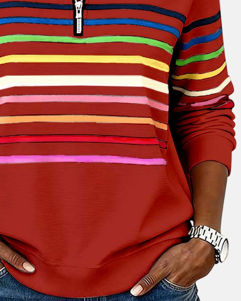 Women's Striped Long-Sleeve Quarter-Zip Sweatshirt