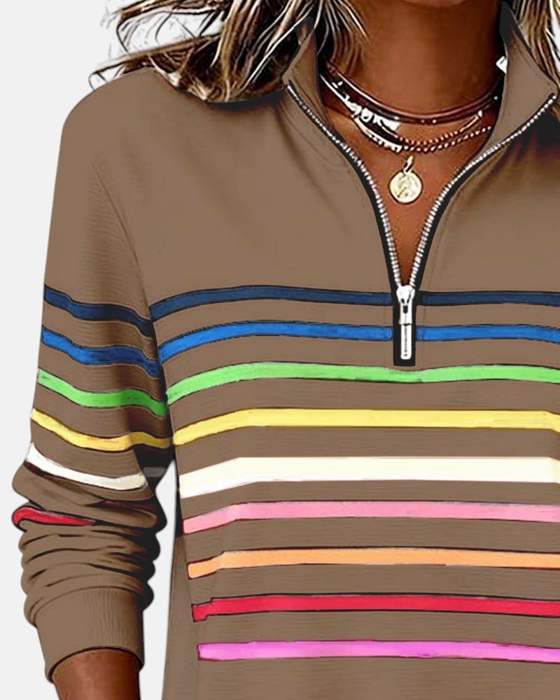 Women's Striped Long-Sleeve Quarter-Zip Sweatshirt