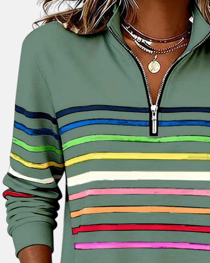 Women's Striped Long-Sleeve Quarter-Zip Sweatshirt