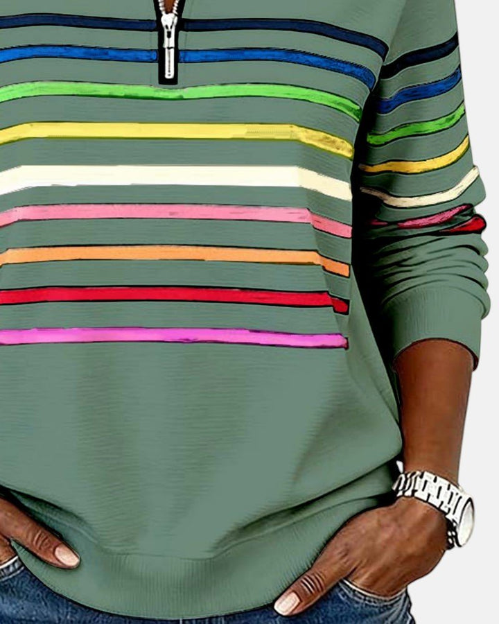 Women's Striped Long-Sleeve Quarter-Zip Sweatshirt