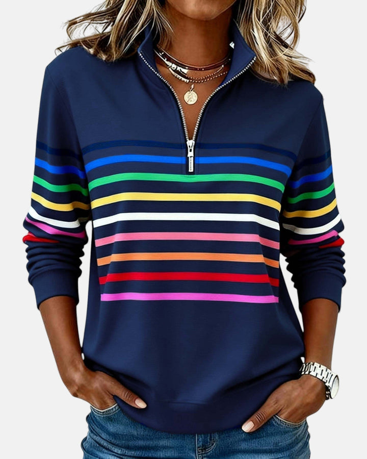 Women's Striped Long-Sleeve Quarter-Zip Sweatshirt