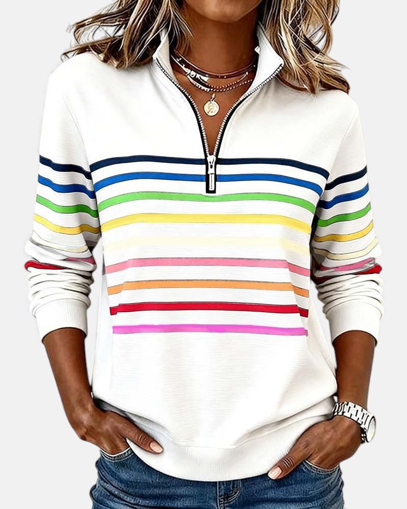 Women's Striped Long-Sleeve Quarter-Zip Sweatshirt