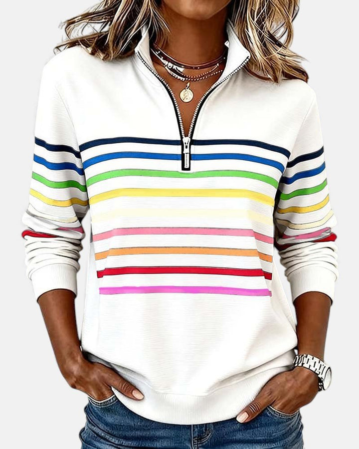 Women's Striped Long-Sleeve Quarter-Zip Sweatshirt