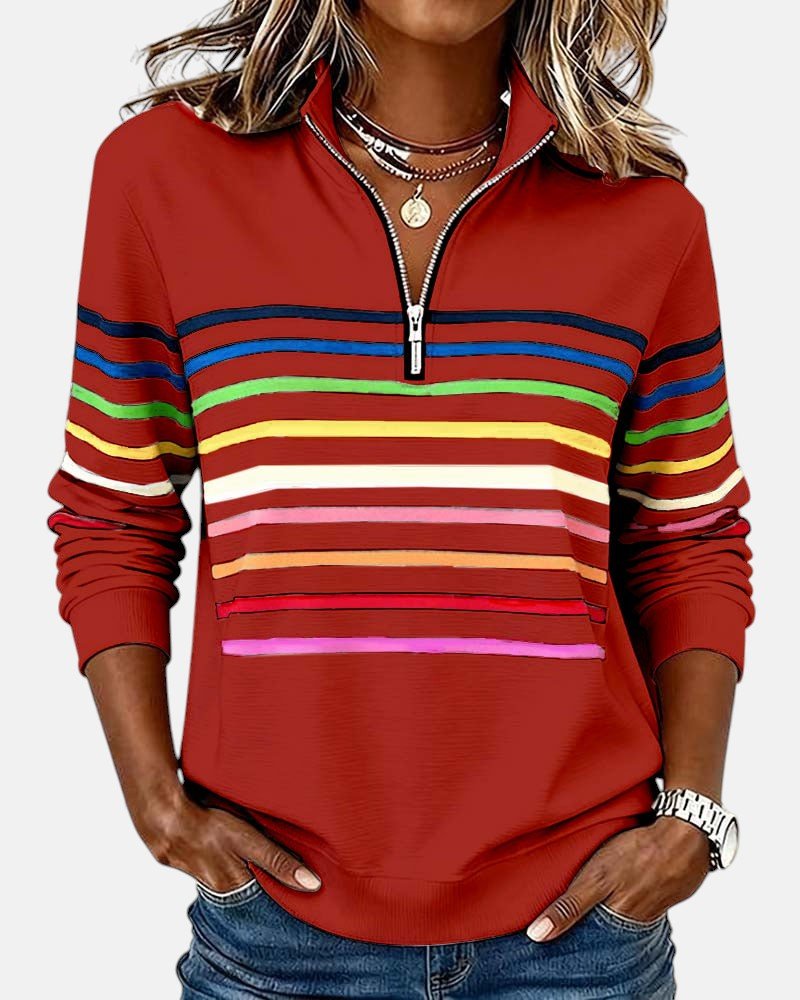Women's Striped Long-Sleeve Quarter-Zip Sweatshirt