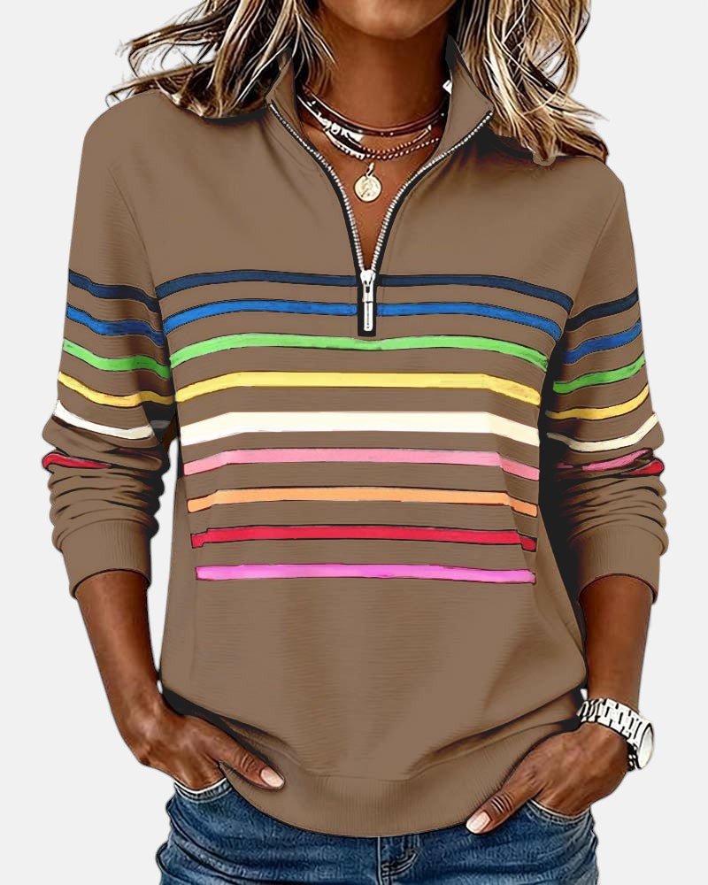 Women's Striped Long-Sleeve Quarter-Zip Sweatshirt