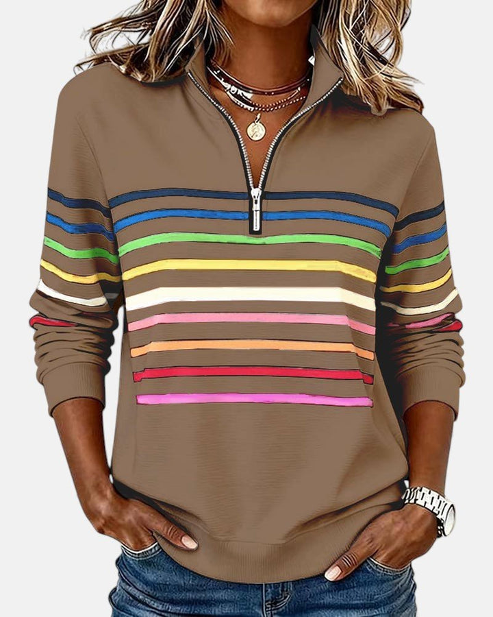 Women's Striped Long-Sleeve Quarter-Zip Sweatshirt