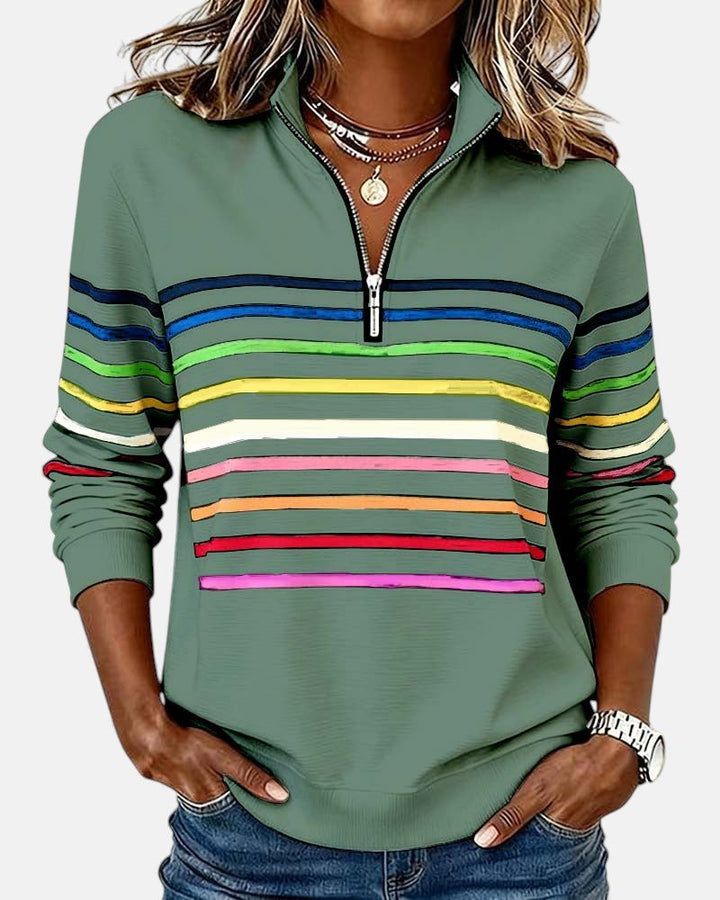 Women's Striped Long-Sleeve Quarter-Zip Sweatshirt