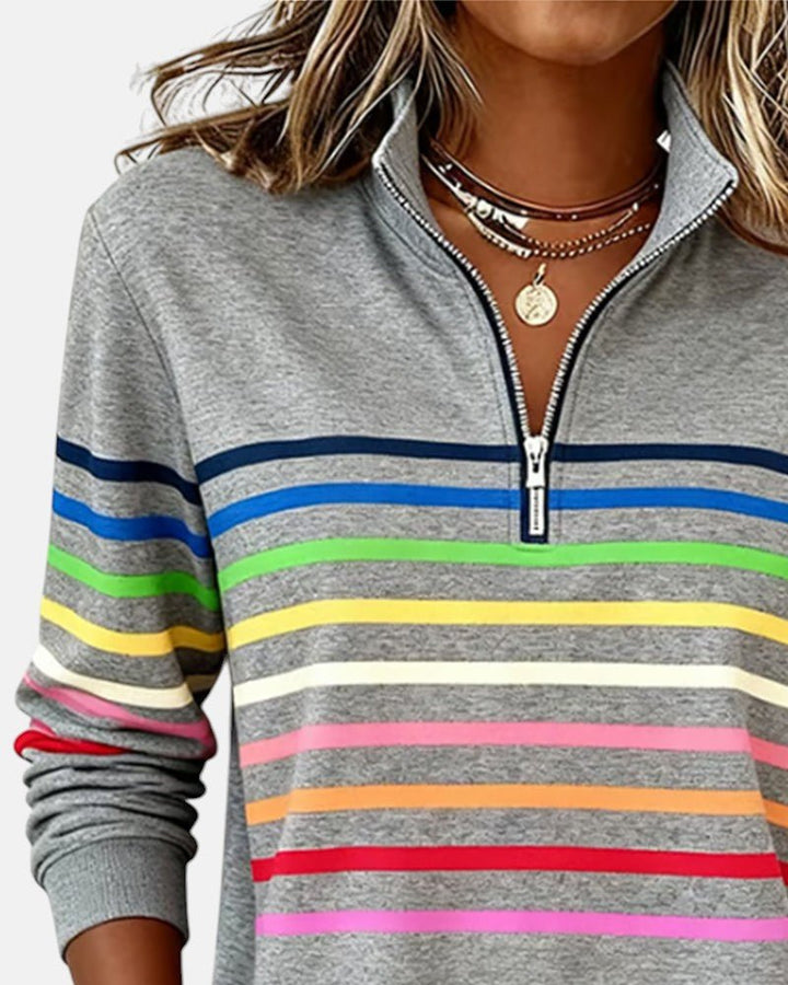 Women's Striped Long-Sleeve Quarter-Zip Sweatshirt