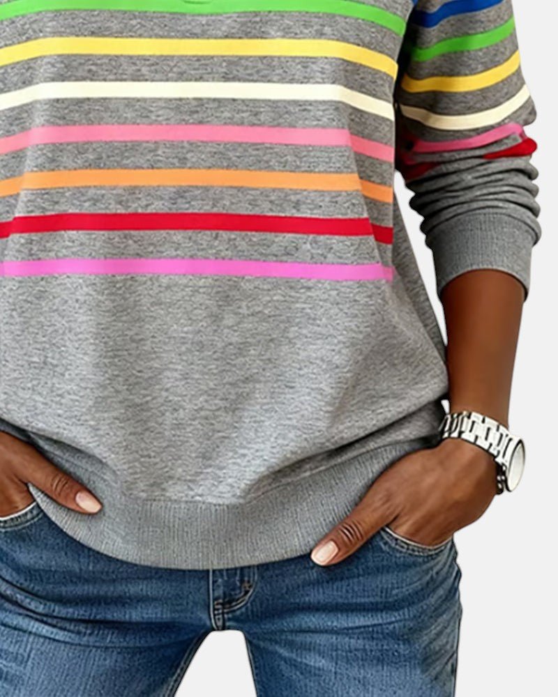 Women's Striped Long-Sleeve Quarter-Zip Sweatshirt