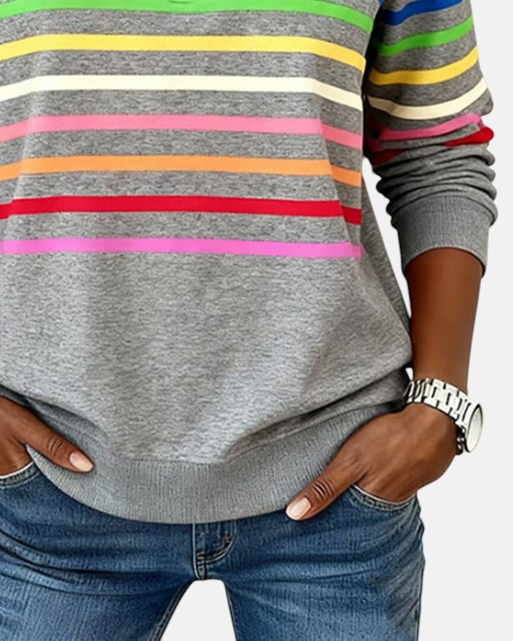 Women's Striped Long-Sleeve Quarter-Zip Sweatshirt