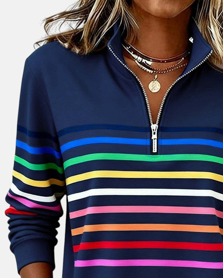 Women's Striped Long-Sleeve Quarter-Zip Sweatshirt