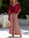Women's Striped V-Neck Wide-Leg Two-Piece Set