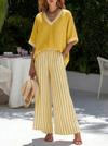 Women's Striped V-Neck Wide-Leg Two-Piece Set
