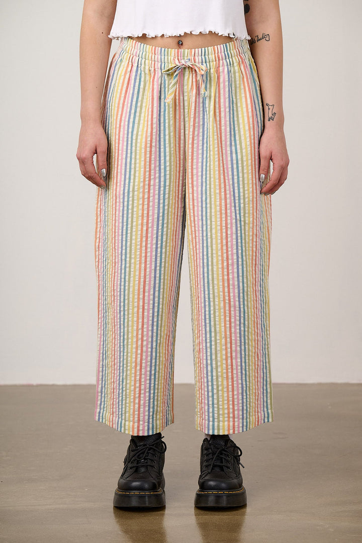 Women's Striped Wide-Leg Cropped Trousers