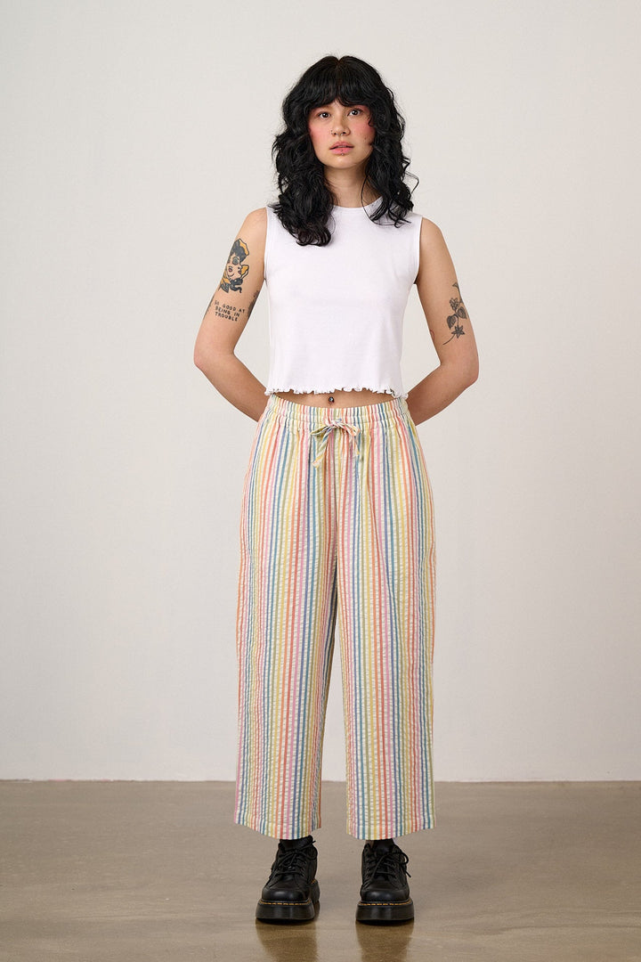 Women's Striped Wide-Leg Cropped Trousers