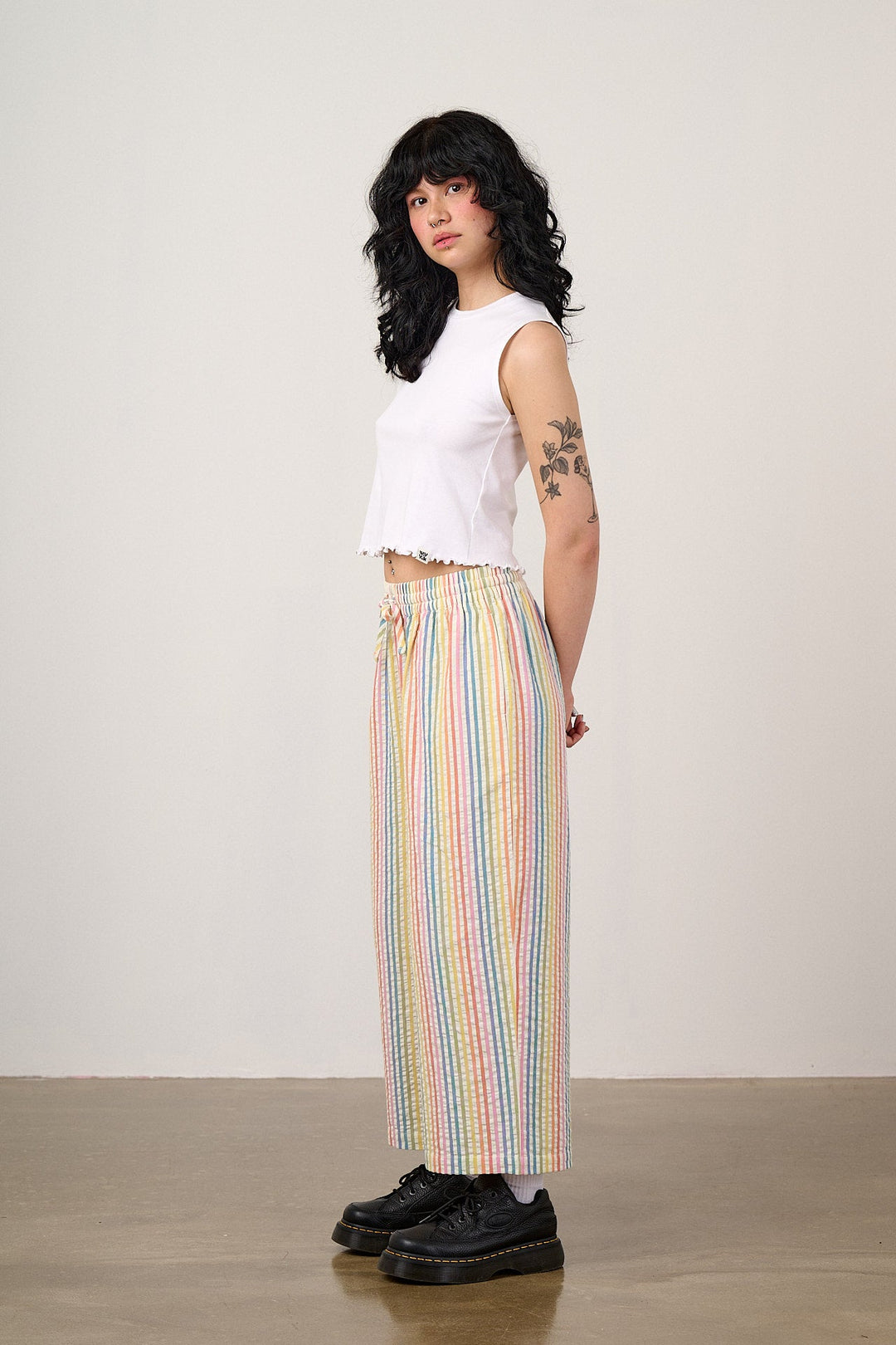Women's Striped Wide-Leg Cropped Trousers