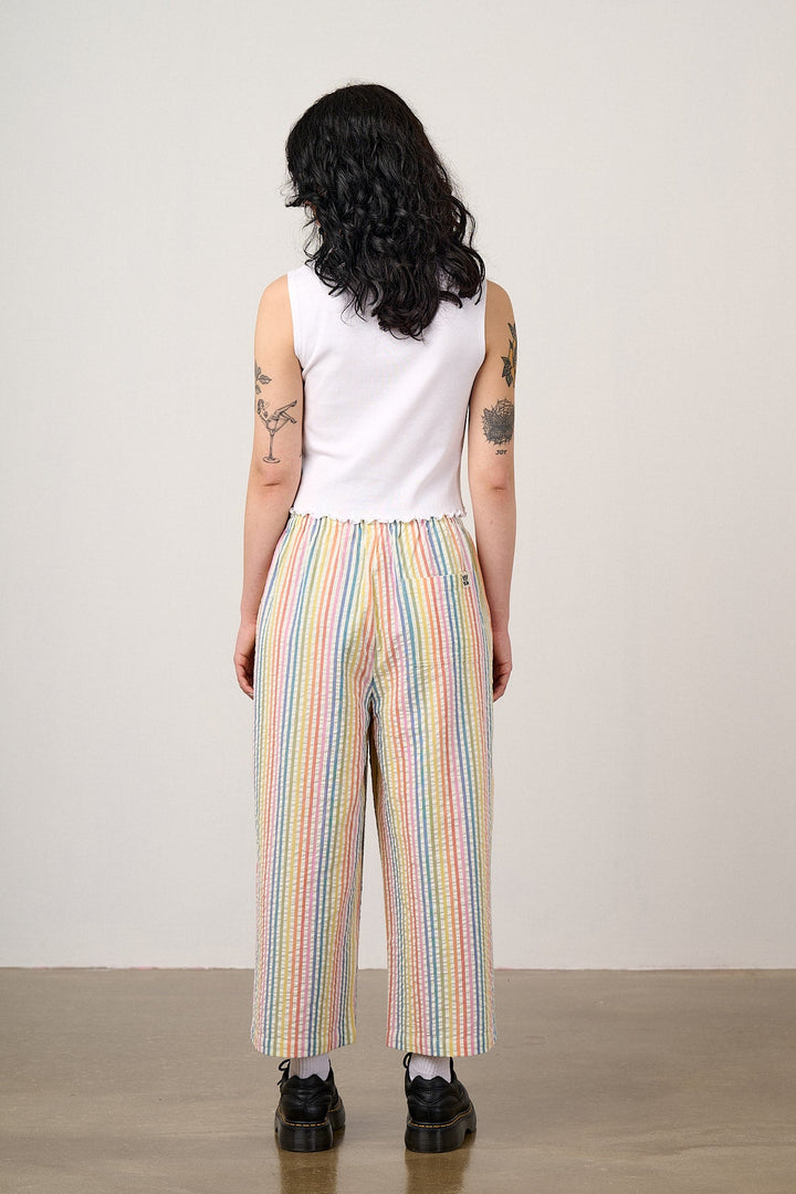 Women's Striped Wide-Leg Cropped Trousers
