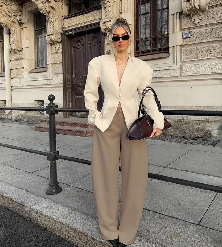 Women's Structured V-Neck Button-Front Blazer