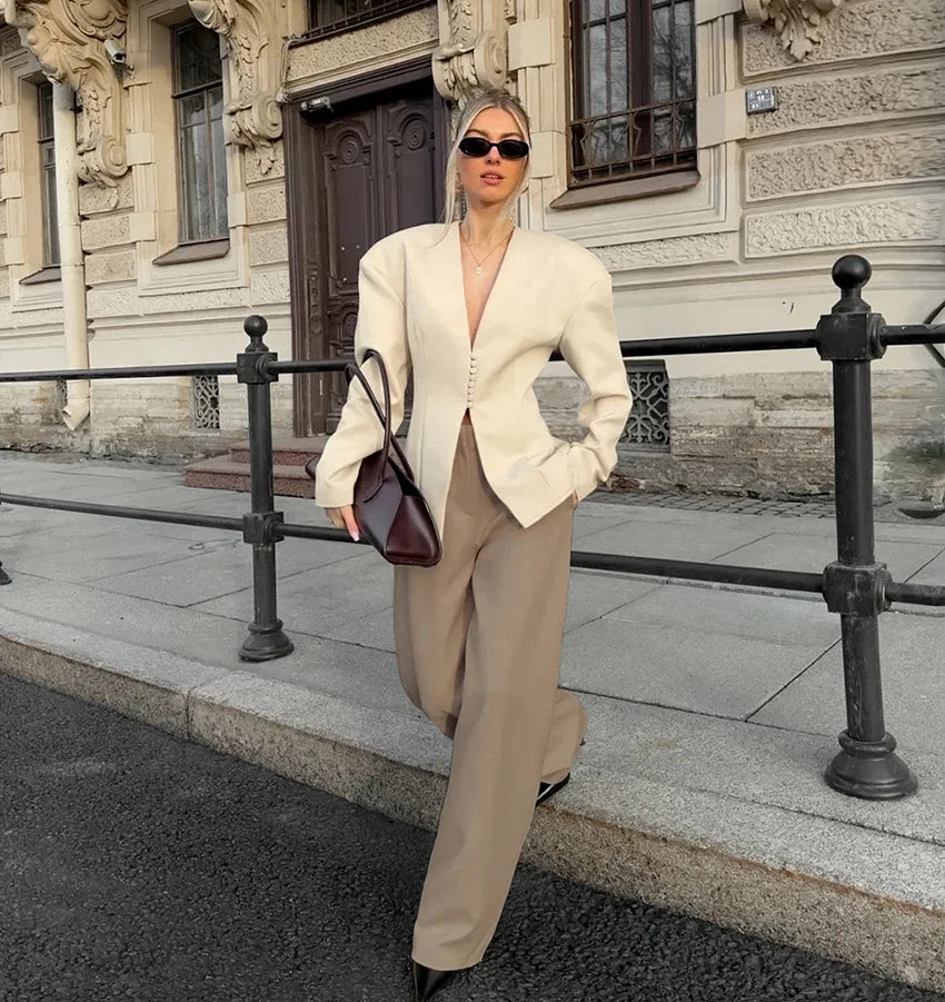 Women's Structured V-Neck Button-Front Blazer