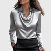 Women's Cowl Neck Long-Sleeve Collared Office Blouse