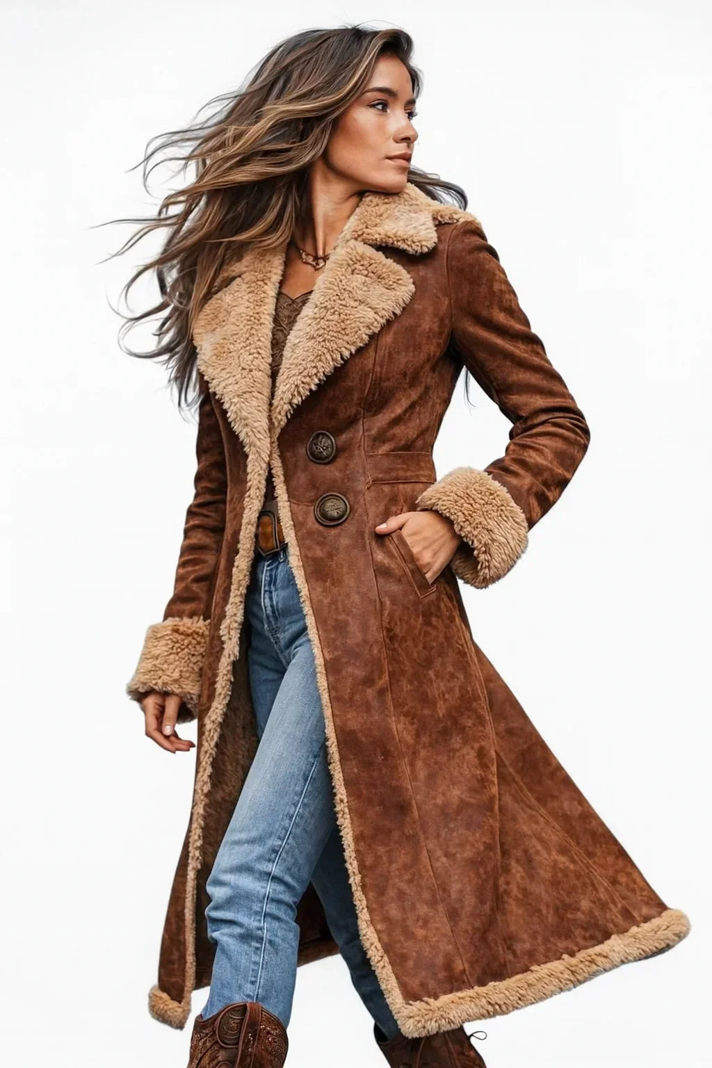 Women's Textured-Trim Long-Sleeve Coat