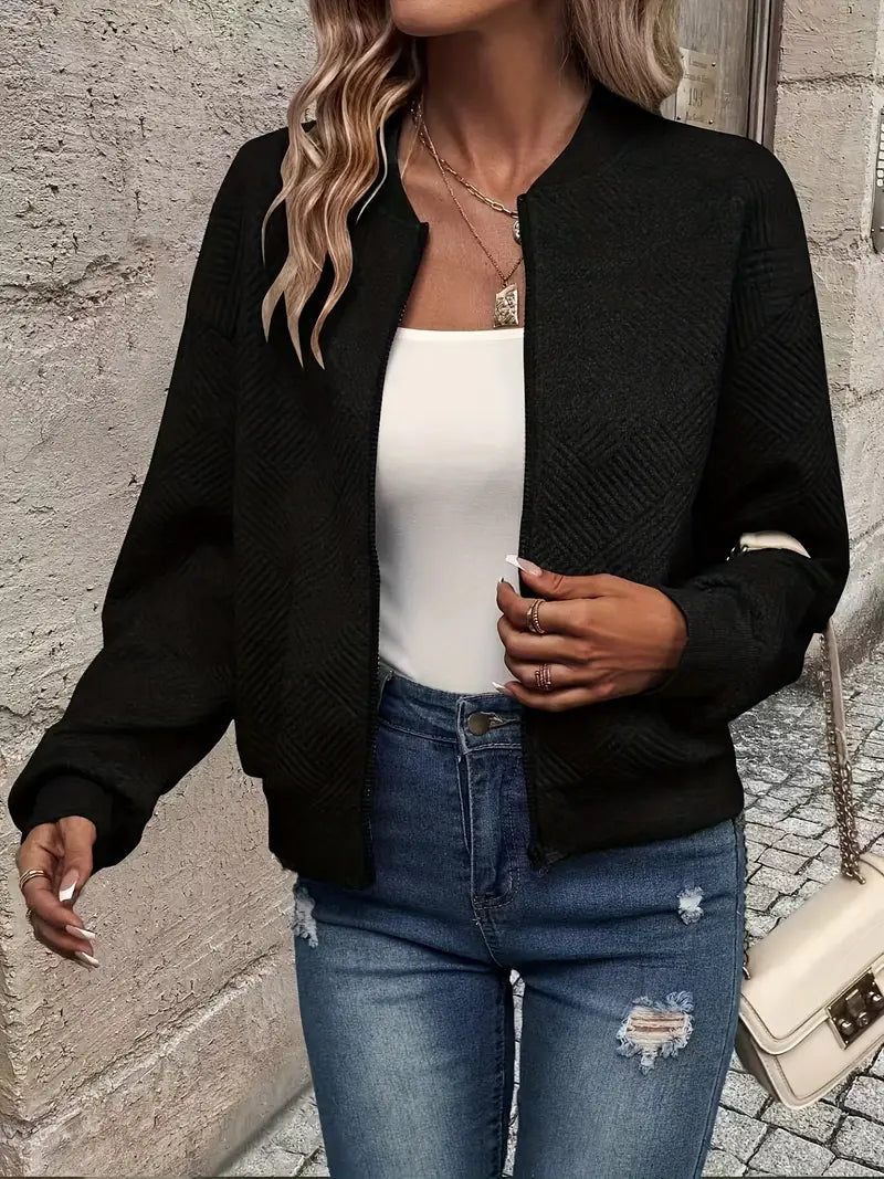 Women's Textured Zip-Front Knit Cardigan