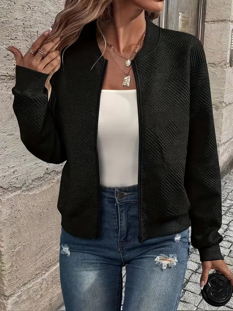Women's Textured Zip-Front Knit Cardigan