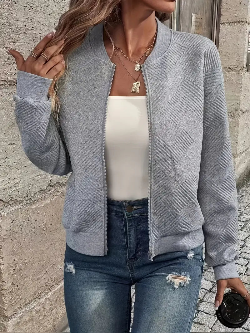 Women's Textured Zip-Front Knit Cardigan