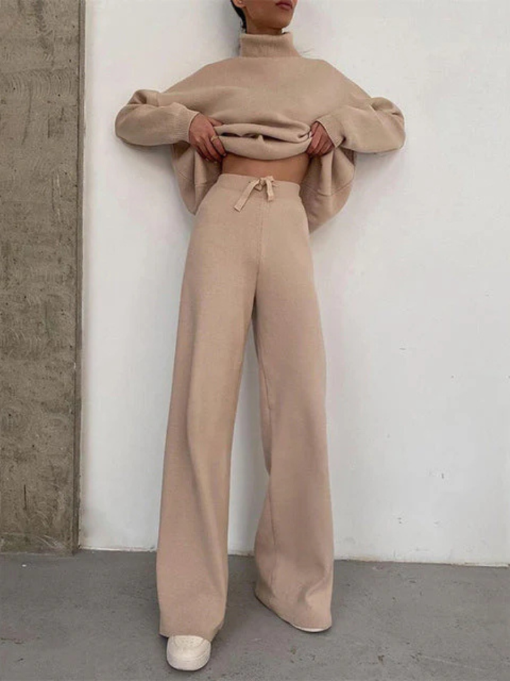 Women's Turtleneck Knit Wide-Leg Lounge Set