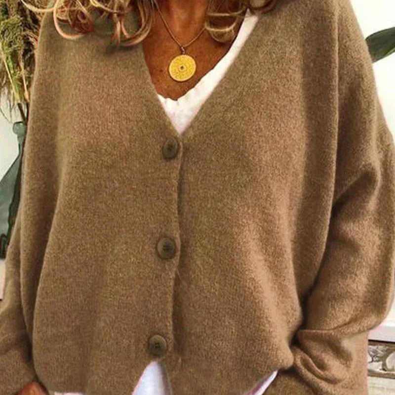 Women's Relaxed V-Neck Three-Button Mohair-Look Cardigan