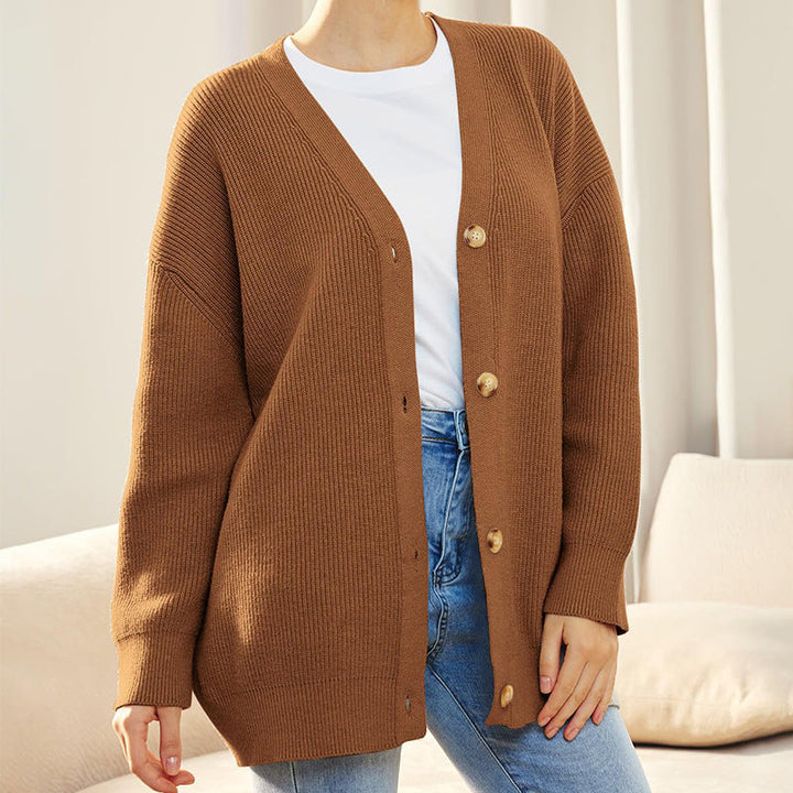 Women's V-Neck Ribbed Button-Front Cardigan
