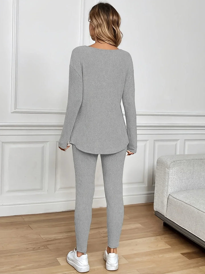 Women's V-Neck Ribbed Knit Lounge Set