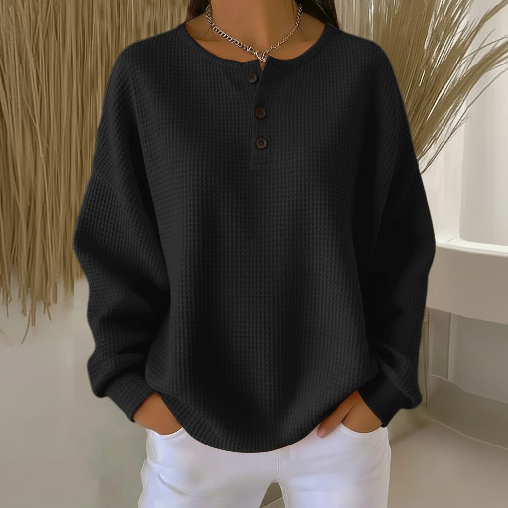 Women's Waffle Knit Button-Front Sweatshirt