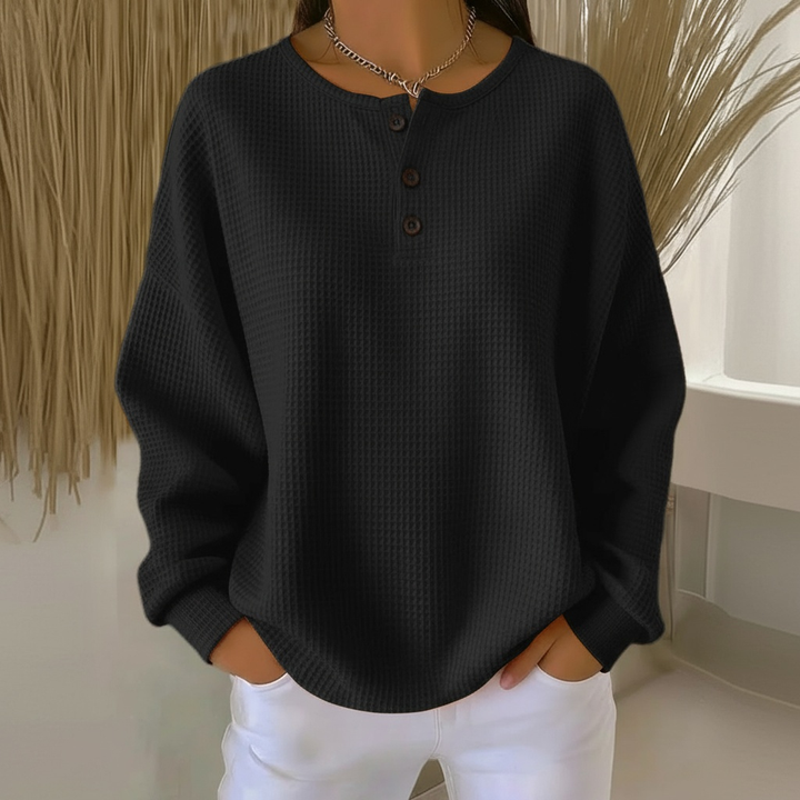 Women's Waffle Knit Button-Front Sweatshirt