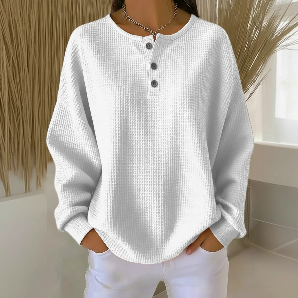 Women's Waffle Knit Button-Front Sweatshirt