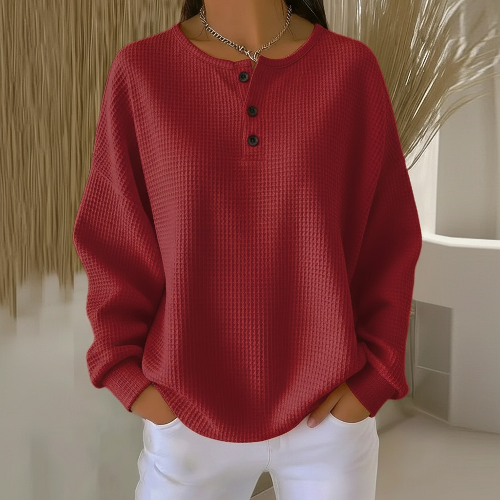 Women's Waffle Knit Button-Front Sweatshirt
