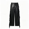 Women's Wide-Leg Faux Leather Trousers with Fringe Detail