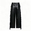 Women's Wide-Leg Faux Leather Trousers with Fringe Detail