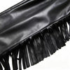 Women's Wide-Leg Faux Leather Trousers with Fringe Detail