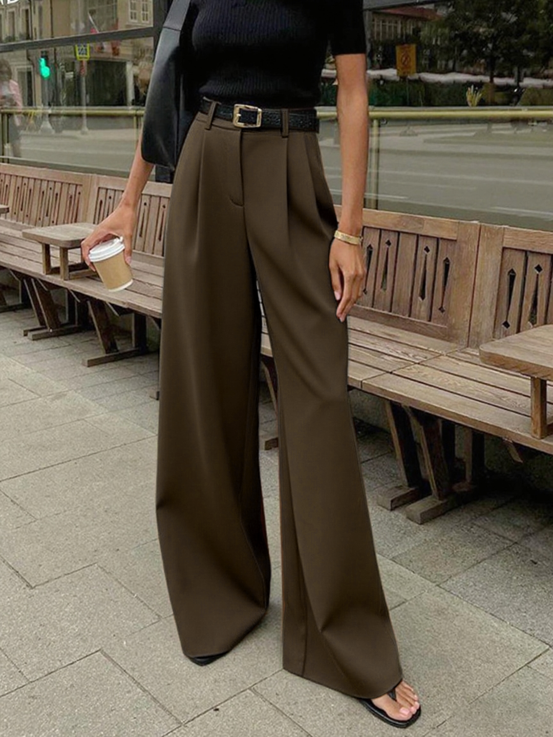 Women's Wide-Leg High-Waist Belted Trousers