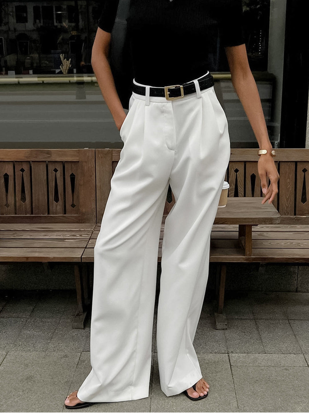 Women's Wide-Leg High-Waist Belted Trousers