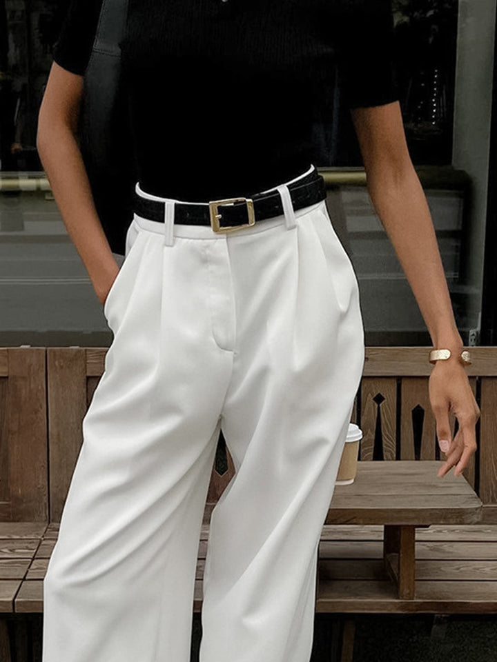 Women's Wide-Leg High-Waist Belted Trousers
