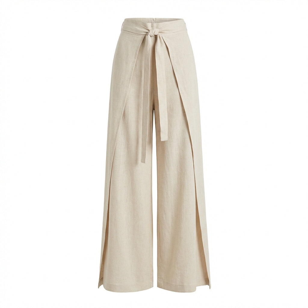 Women's Tie-Waist Wrap Wide-Leg Trousers