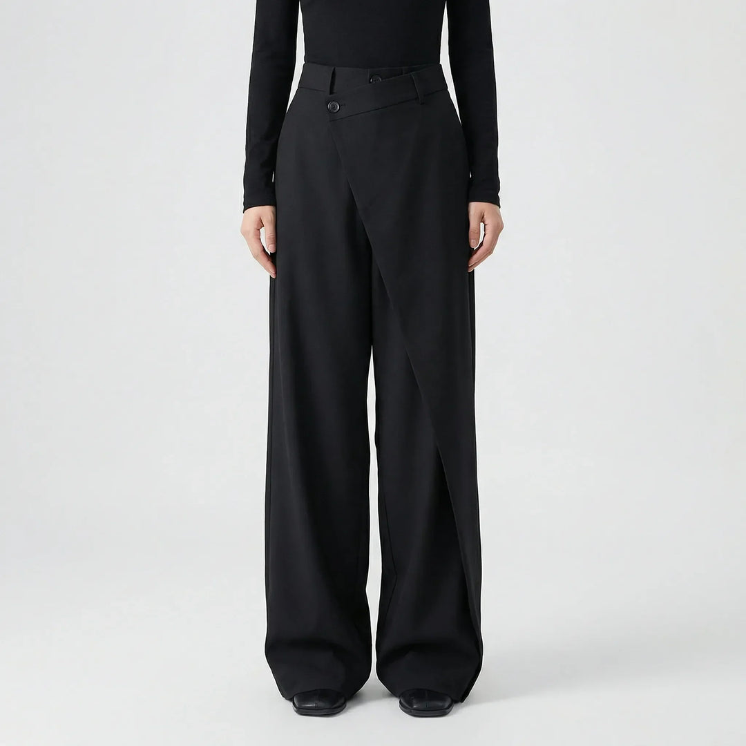 Women's Wide-Leg Trousers with Asymmetric Waist Detail